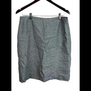 Jigsaw‎ Women's Skirt 12 Gray Pin Stripe 100% Linen Midi A-Line
